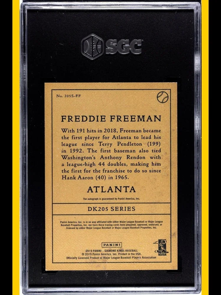 2019 Panini Diamond Kings Baseball Freddie Freeman Dk205 SIG. Purple #205S-FF SGC 8.5 Auto 10 - Papa Joey's Collectibles