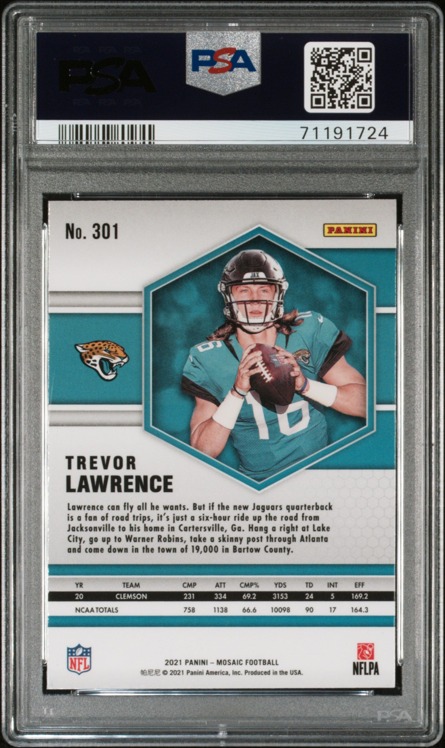 2021 Panini Mosaic Football Trevor Lawrence #301 PSA 10