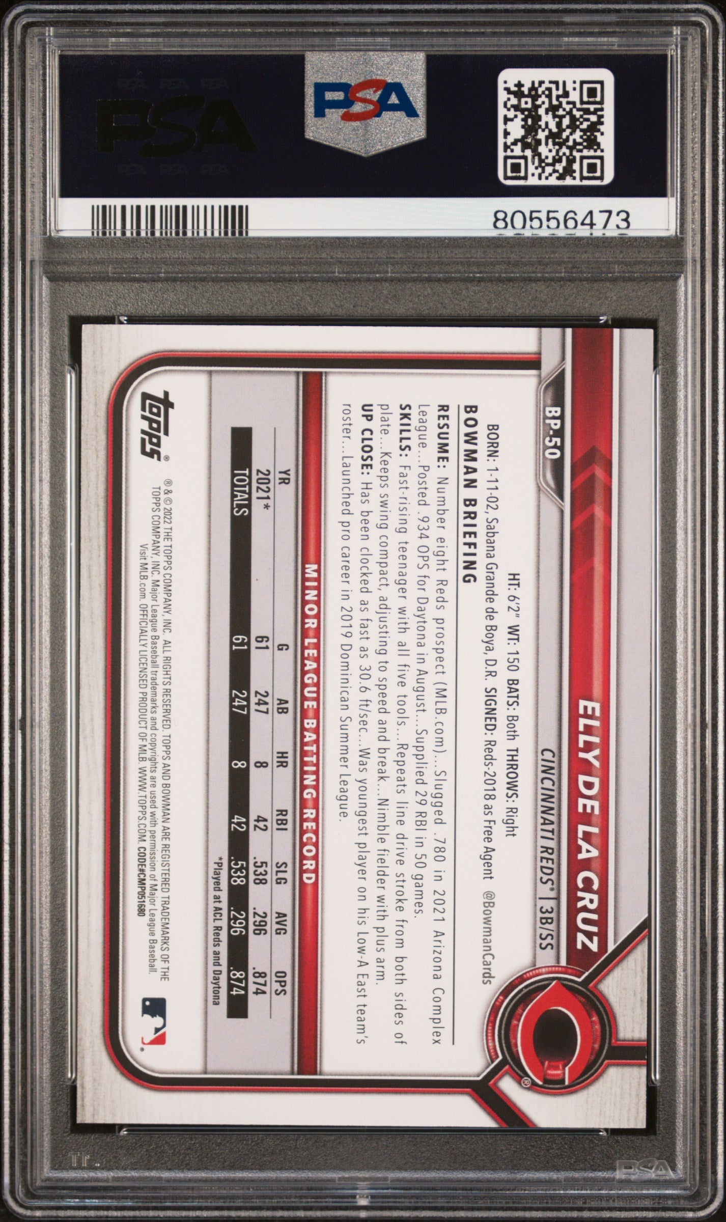 2022 Bowman Paper Prospects Baseball—Elly De La Cruz #BP50 —PSA 9