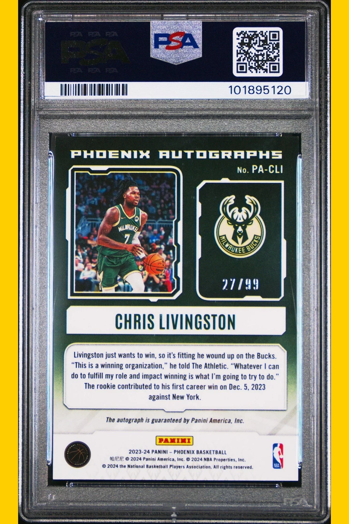 2023 Panini Phoenix Basketball Chris Livingston White Lazer #PACLI PSA 9 - Papa Joey's Collectibles