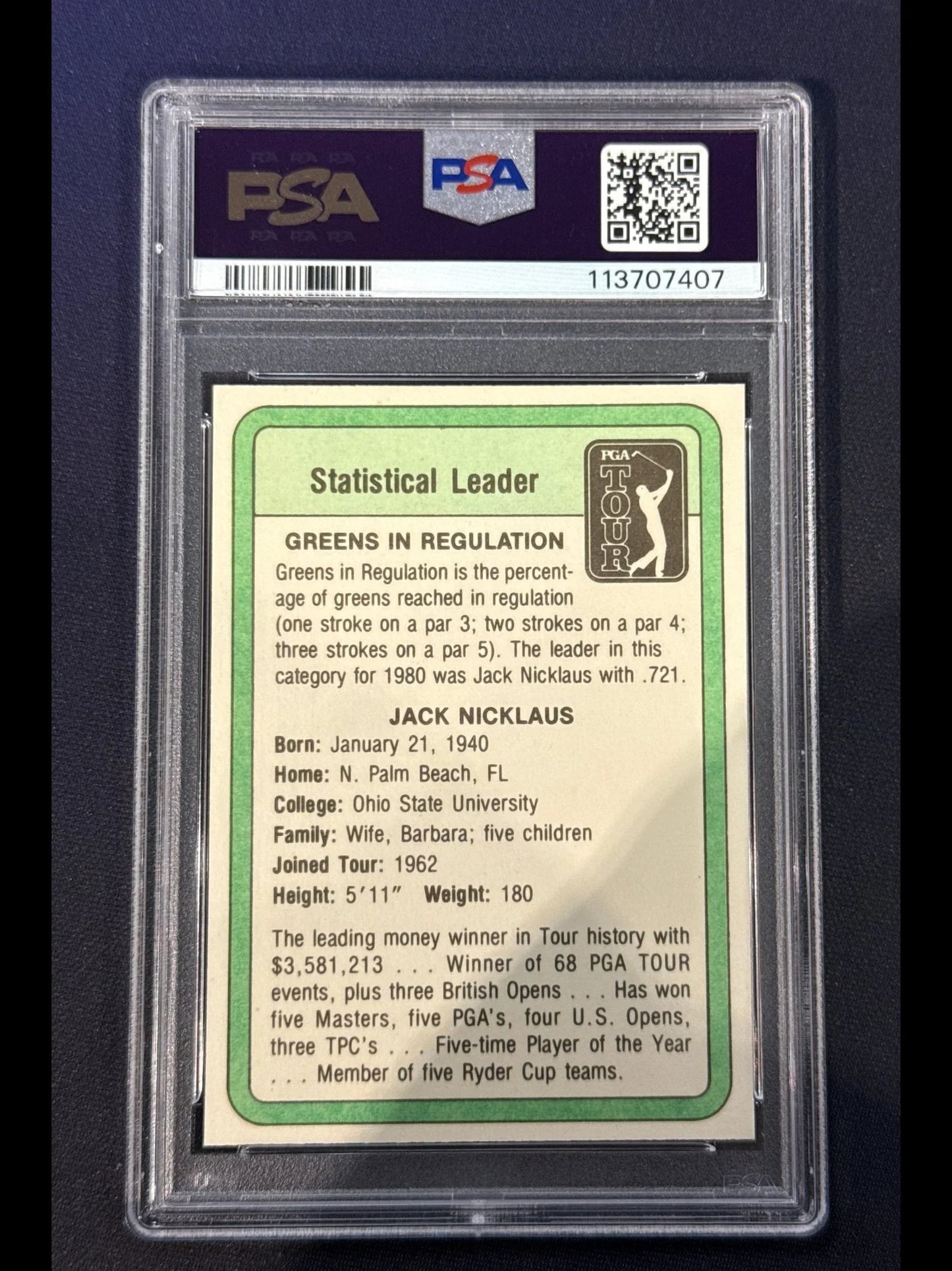 1981 Donruss Golf Golf Jack Nicklaus Statistical Leader PSA 8 - Papa Joey's Collectibles