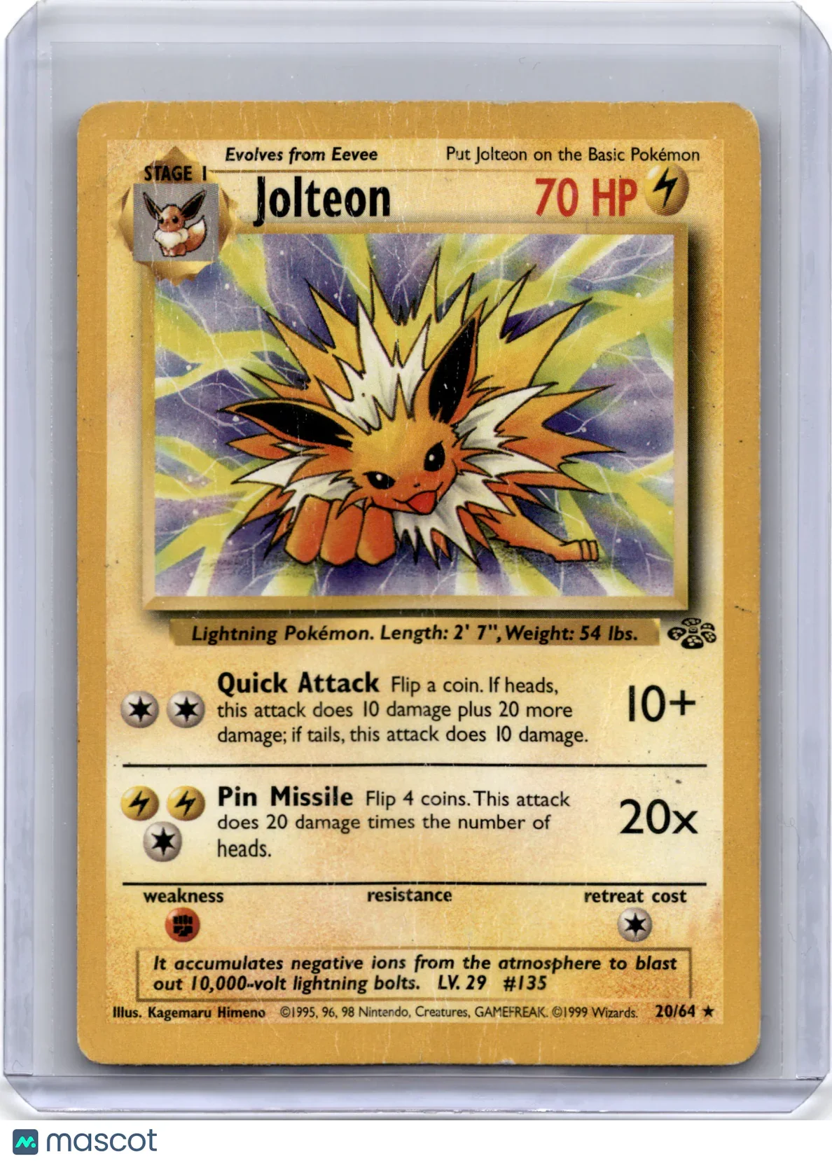 1999 Pokemon TCG Jolteon Jungle #20/64 Damaged Basic - Papa Joey's Collectibles