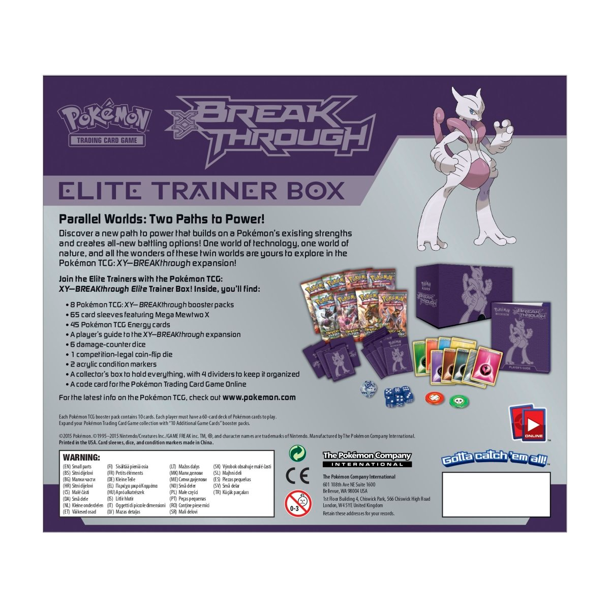 2015 Pokemon XY BREAKthrough (Mega Mewtwo X) Elite Trainer Box