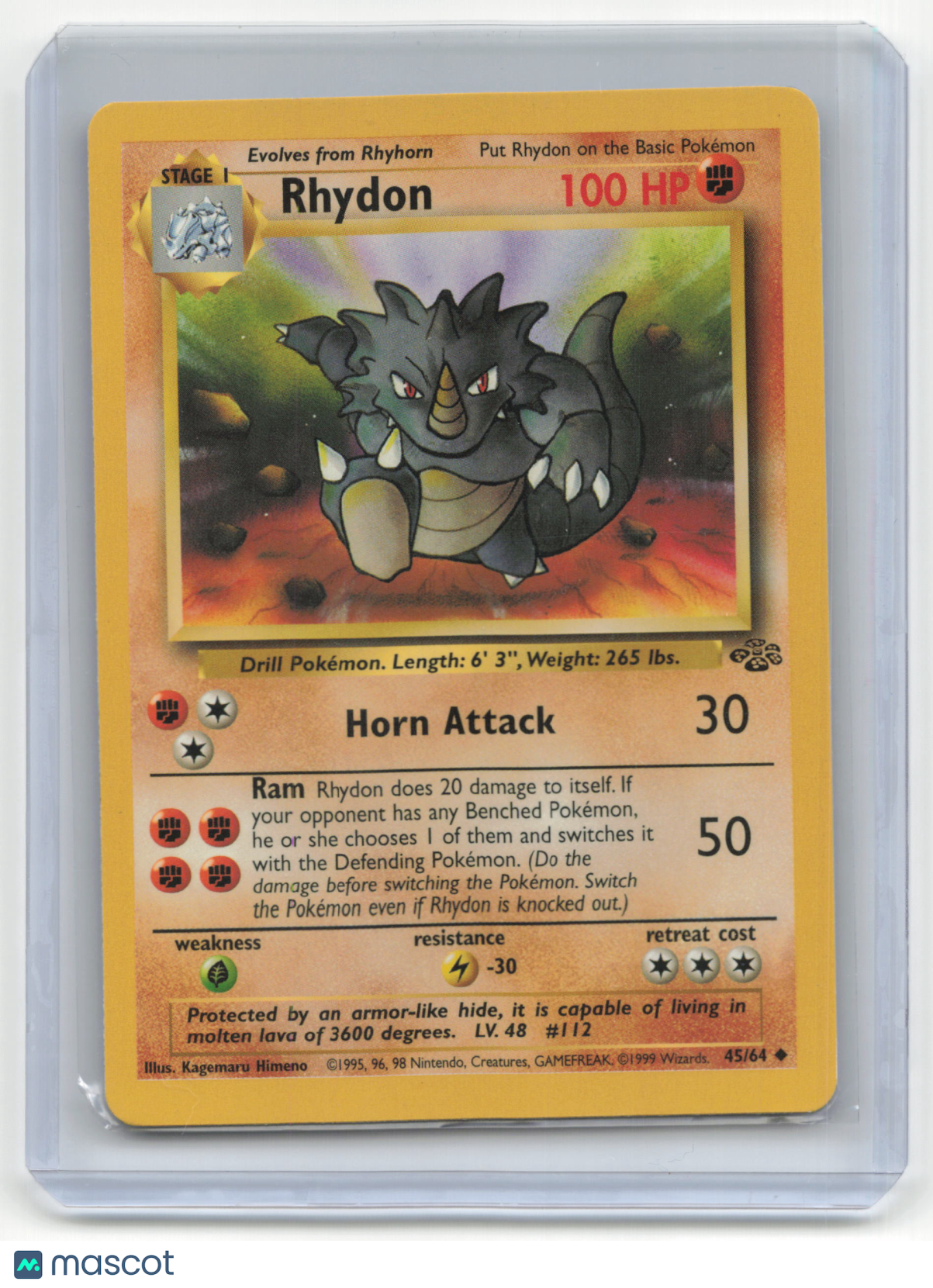 1999 Pokemon TCG Rhydon Jungle #45/64 Basic