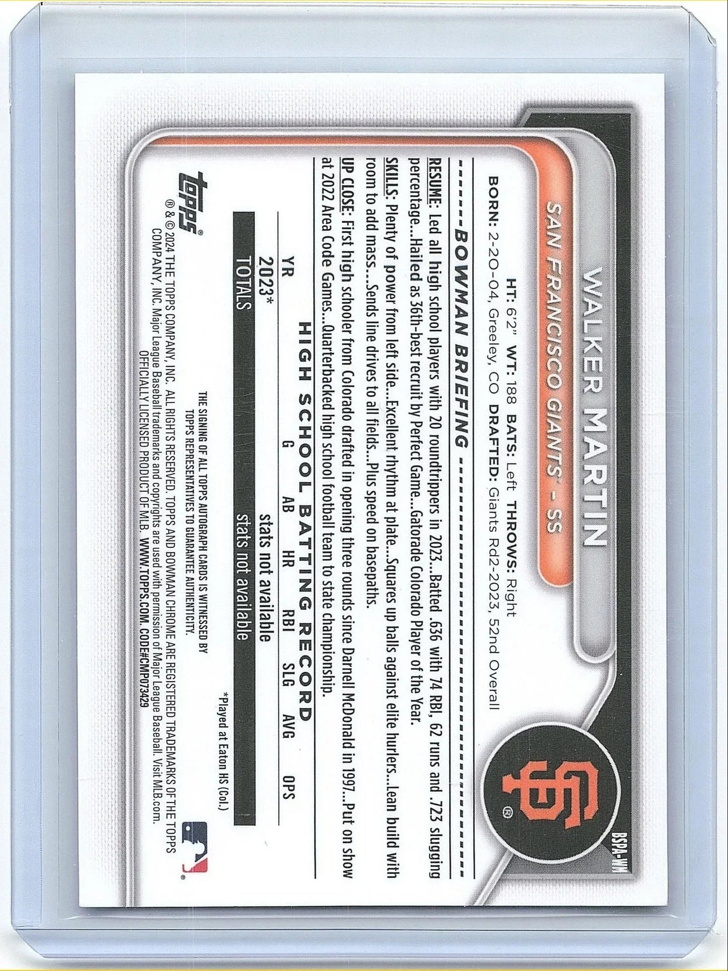 2023 Topps Bowman Chrome Baseball Walker Martin #BD-121 - Papa Joey's Collectibles