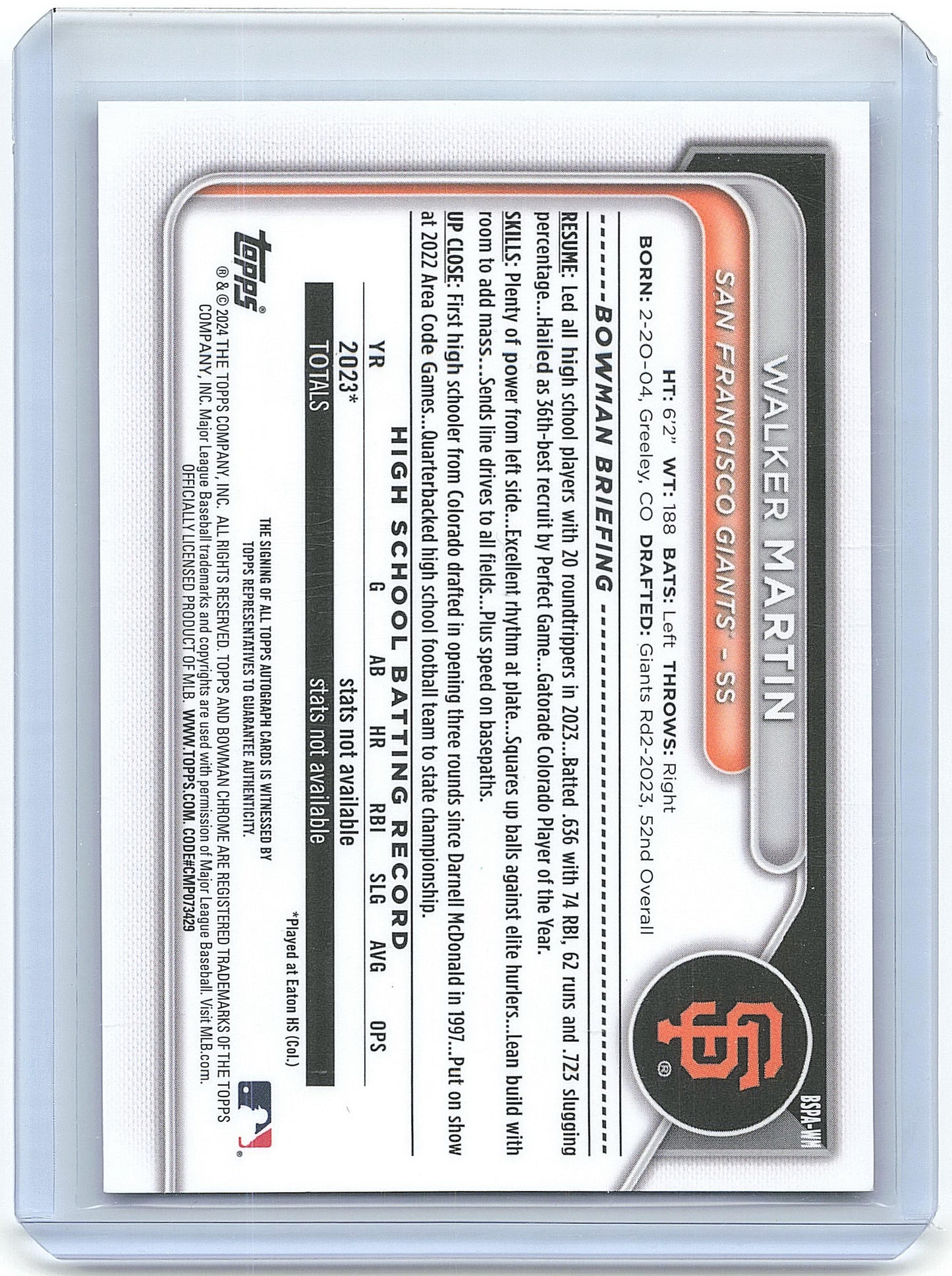 2023 Topps Bowman Chrome Baseball Walker Martin #BD-121