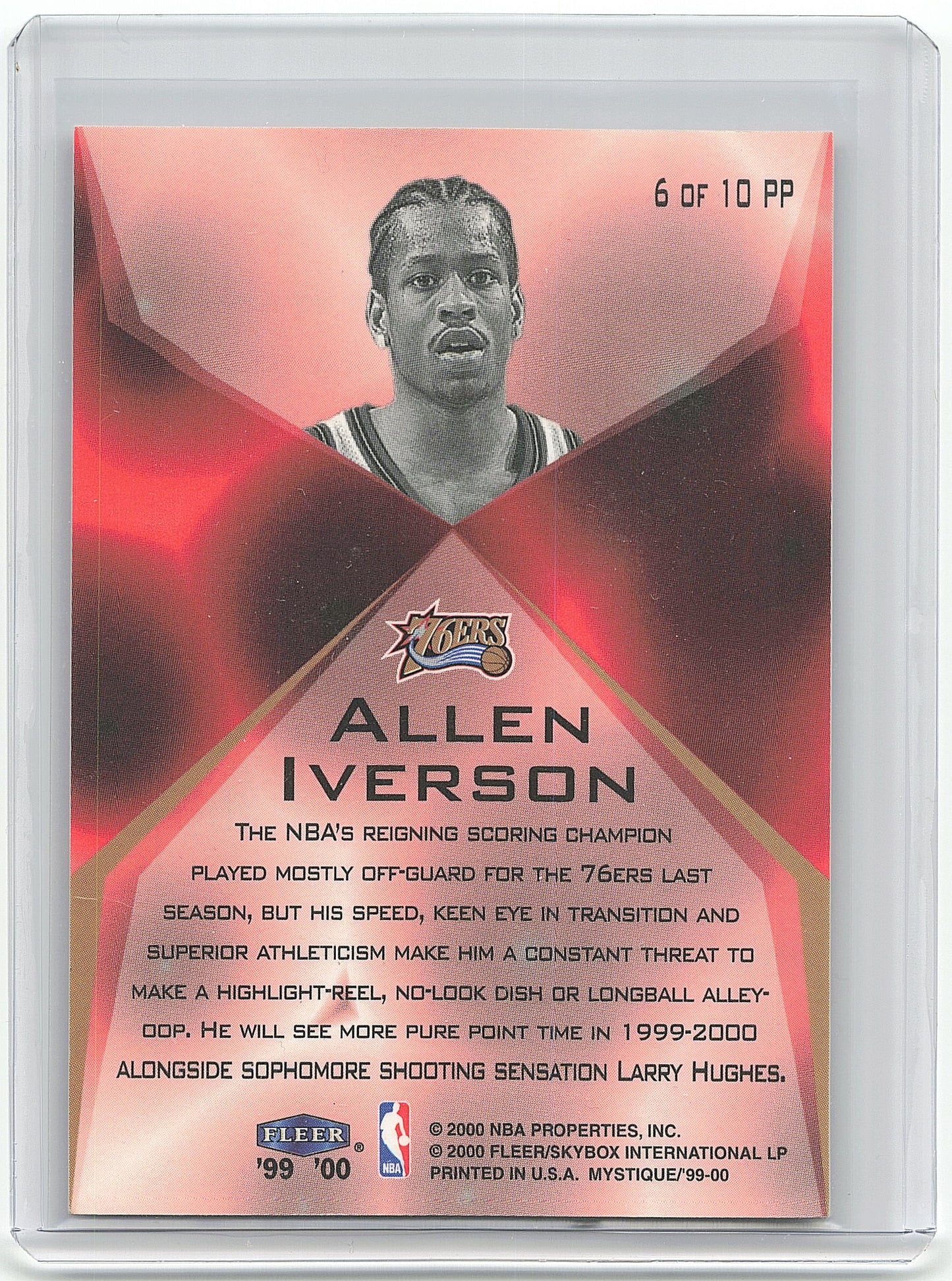 2000 1999-00 Fleer Mystique Basketball Allen Iverson 0303/1999 #6 of 10 PP - Papa Joey's Collectibles