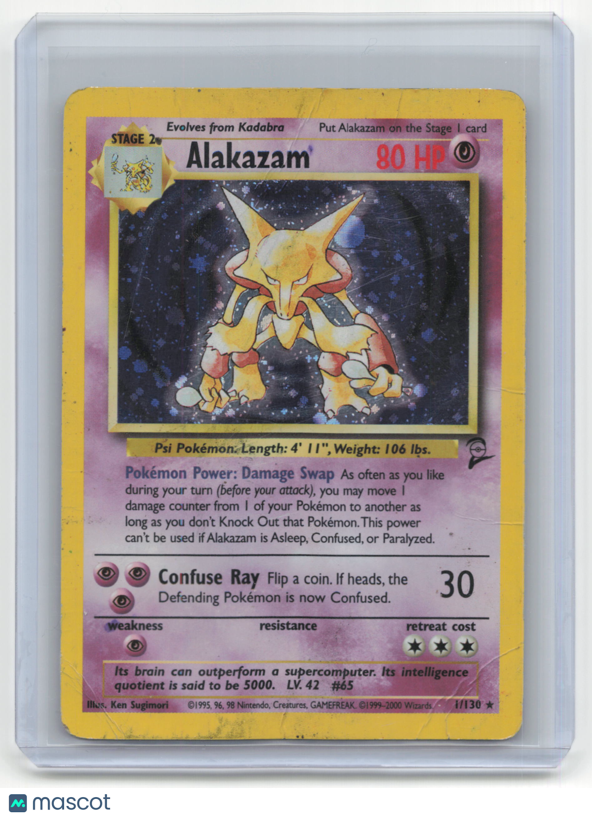 1999 Pokemon Alakazam Base Set 2 #1/130 English Holo Damaged Unlimited