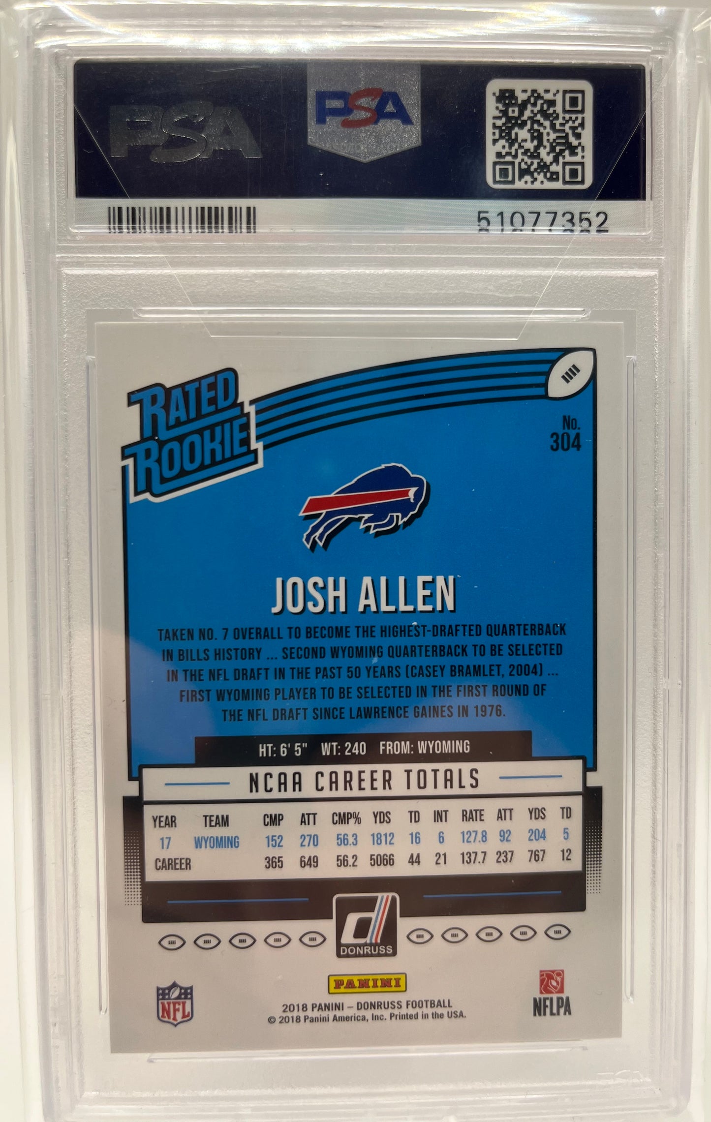 2018 Panini Donruss Josh Allen #304 Blue Press Proof PSA 8