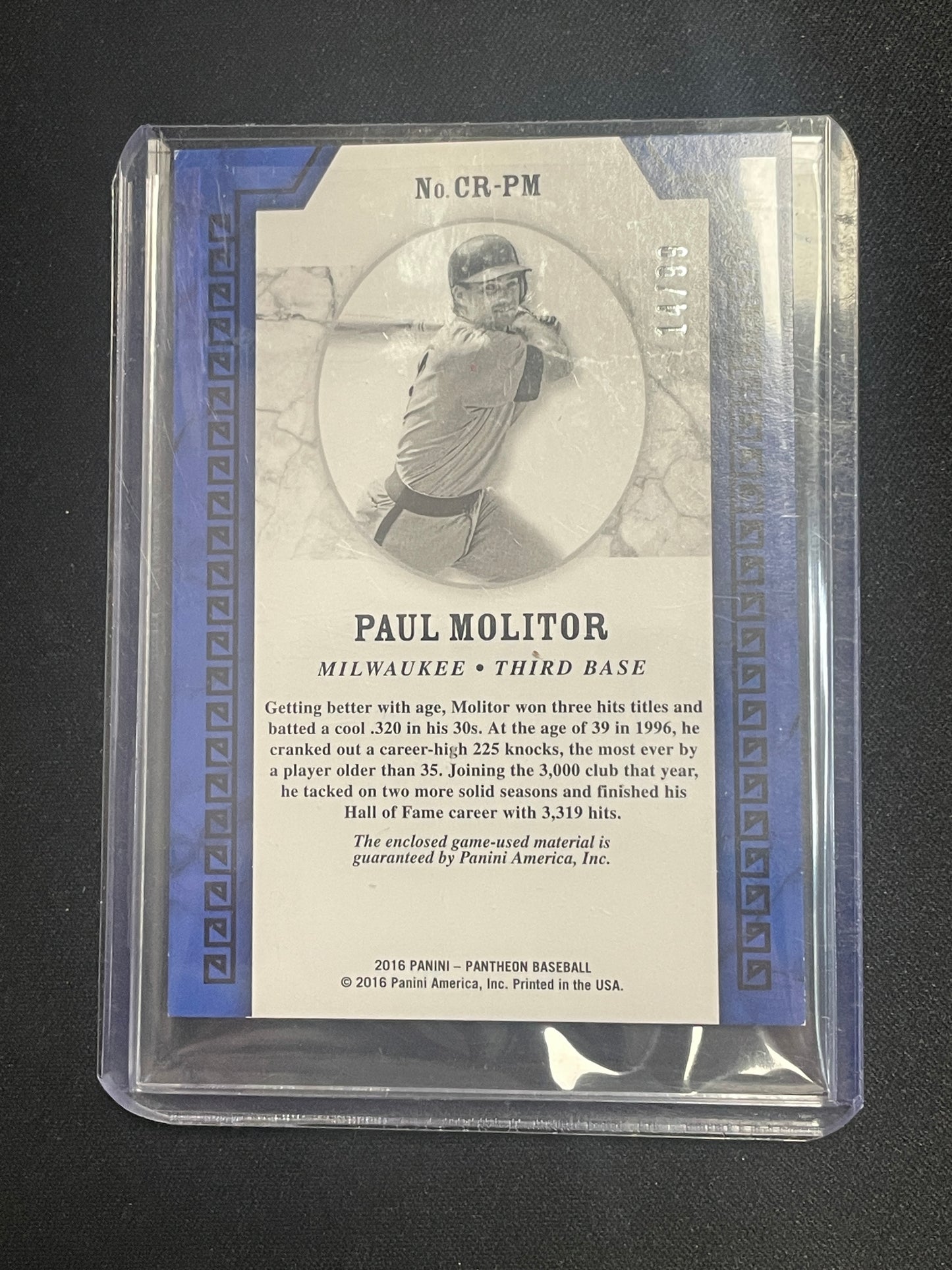 2016 Panini Pantheon Baseball Paul Molitor Relic /99