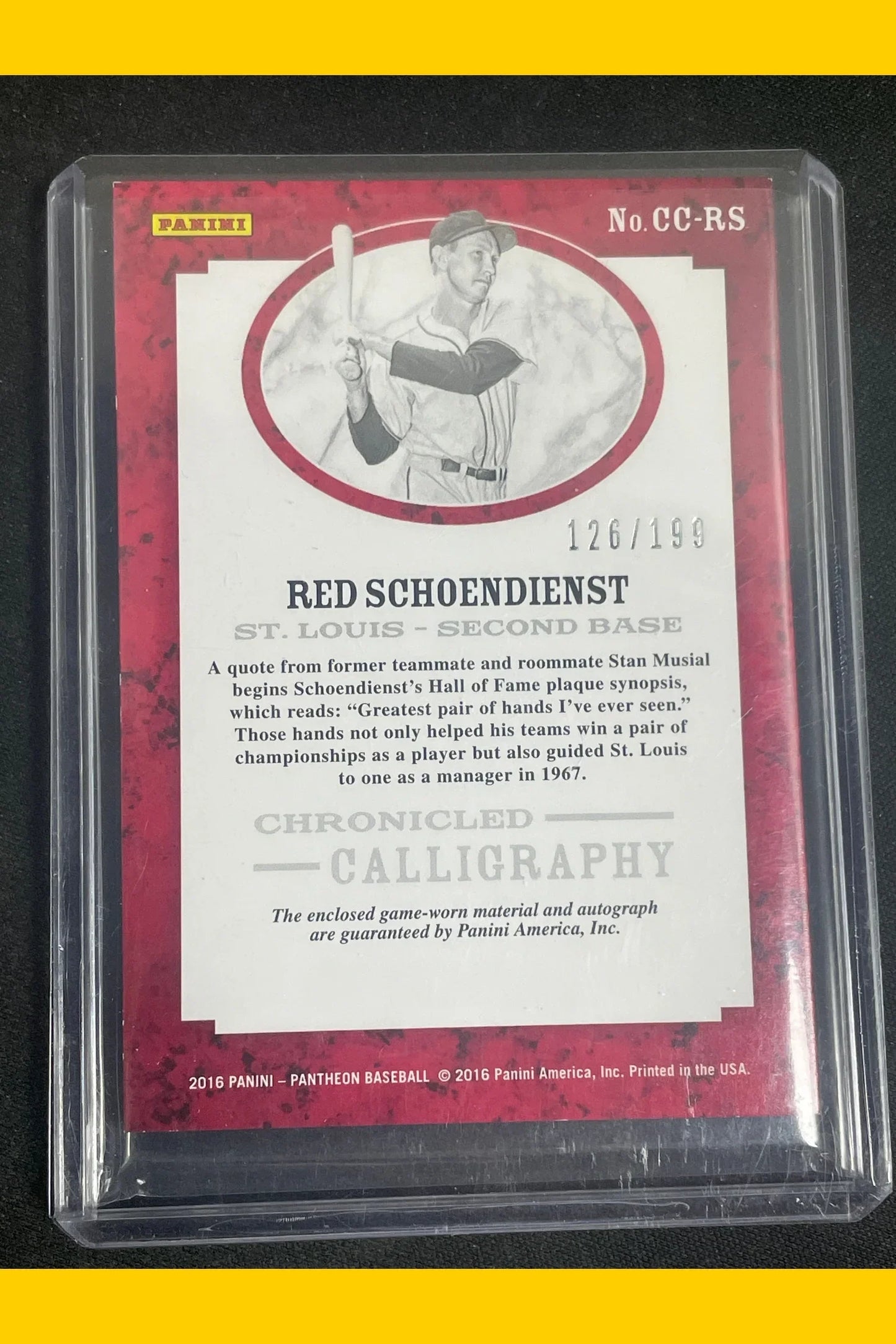 2016 Panini Pantheon Baseball Baseball Red Schoendienst 126/199 #CC-RS - Papa Joey's Collectibles