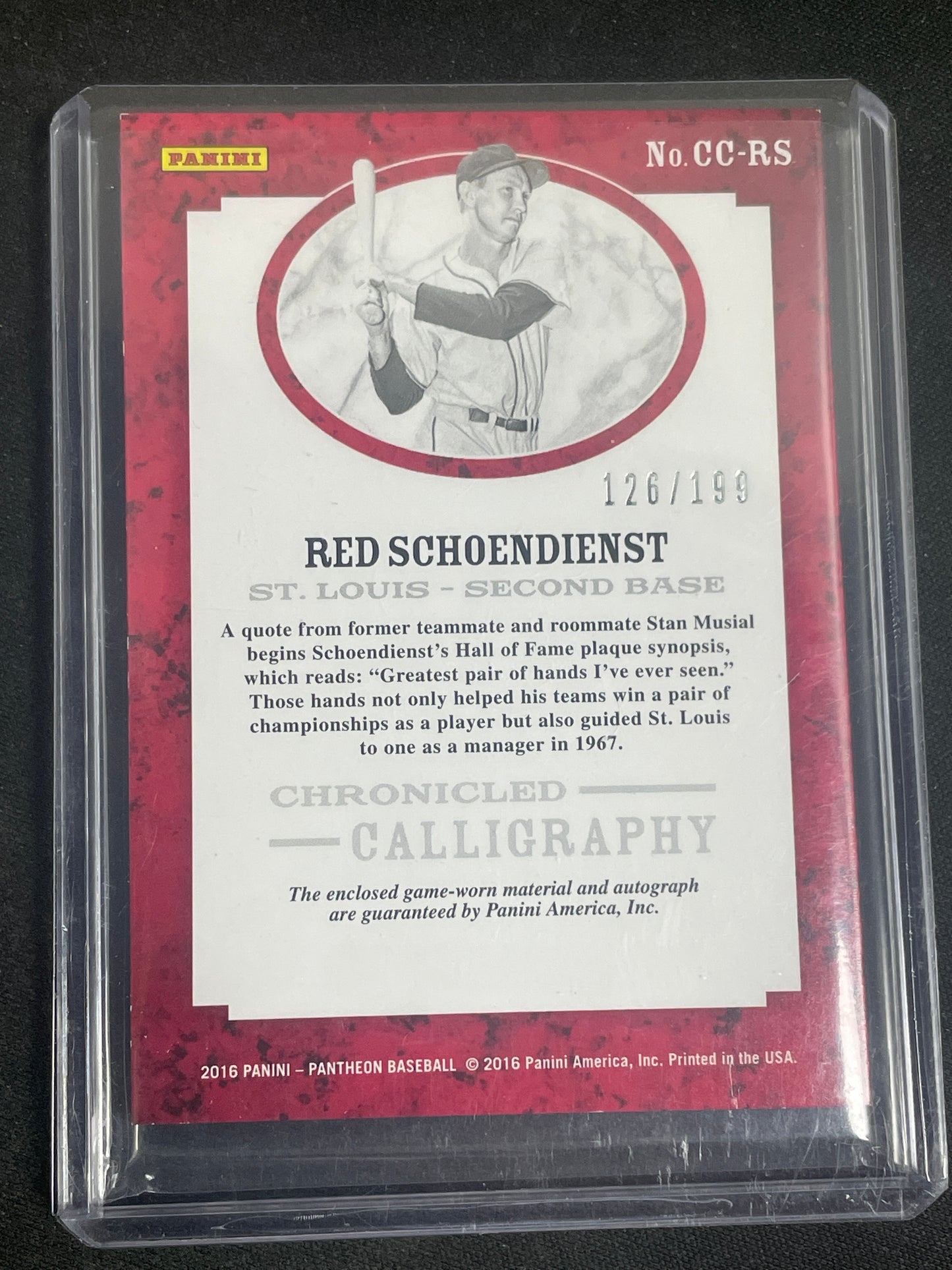 2016 Panini Pantheon Baseball Baseball Red Schoendienst 126/199 #CC-RS