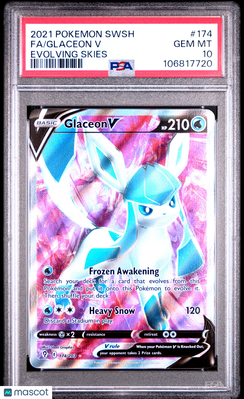Pokemon TCG Glaceon V Fa 2021 Pokemon Sword & Shield Evolving Skies PSA 10