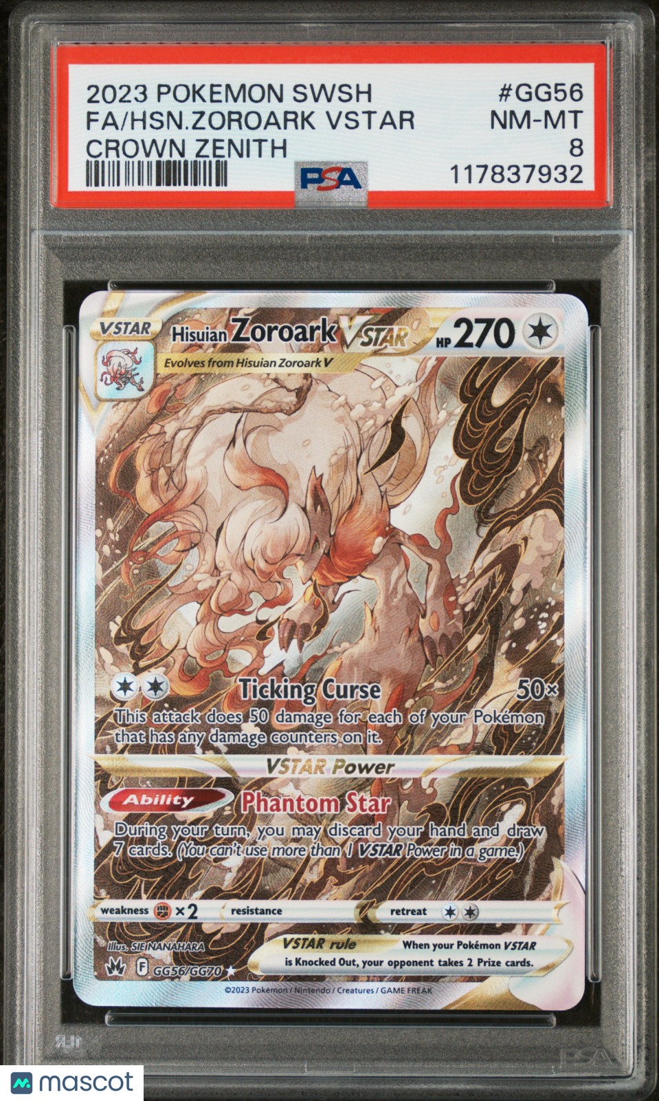 2023 Pokemon—Hisuian Zoroark VSTAR #GG56/GG70 CRZ:GG—Ultra Rare Holo PSA 8