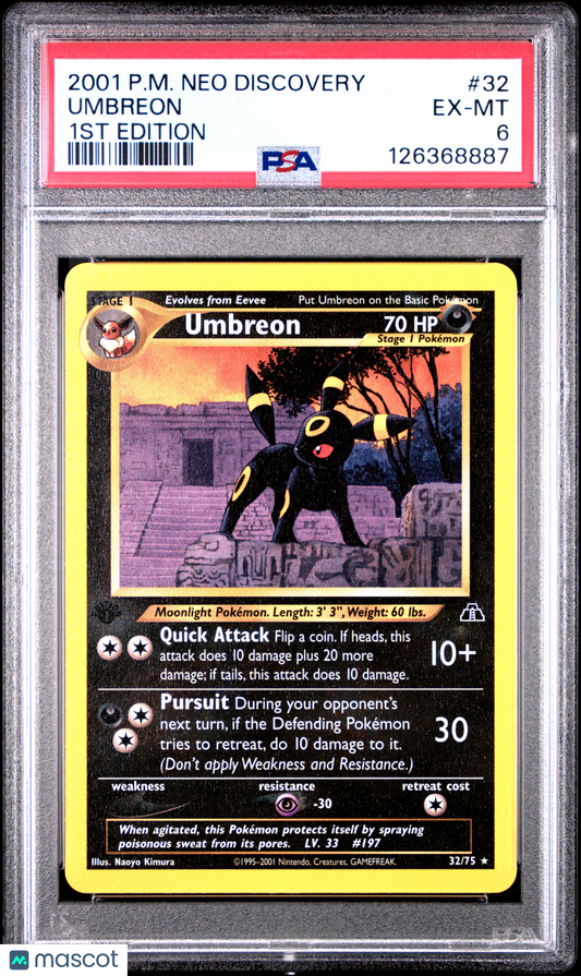 2001 Pokemon Umbreon Neo Discovery #32 1st Edition PSA 6