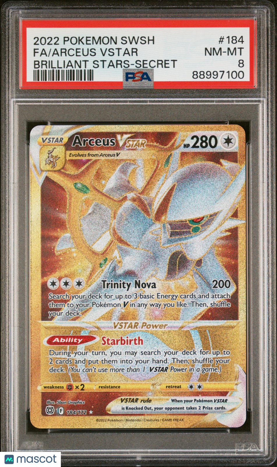 2022 Pokemon TCG Arceus Vstar Brilliant Stars #184 Brilliant Stars-Secret PSA 8