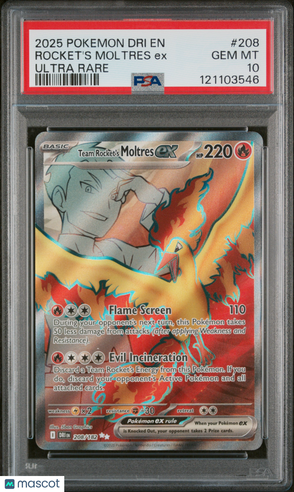 Rocket's Moltres EX 2025 Pokemon Dri EN-Destined Rivals #208 Ultra Rare PSA 10