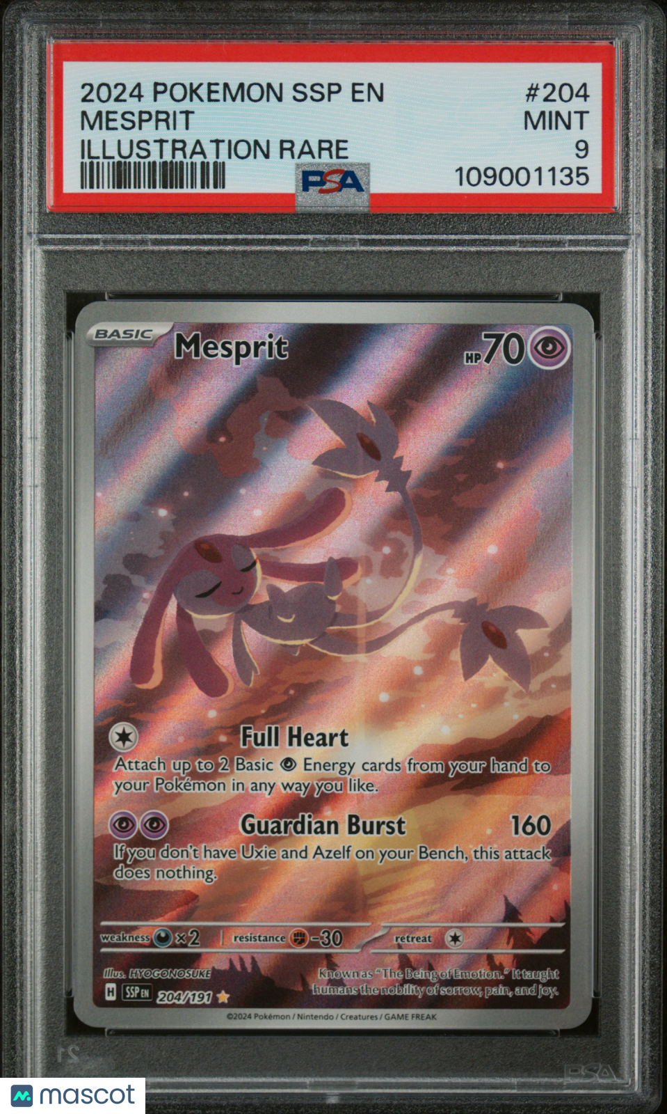 Mesprit 2024 Pokemon SSP EN-Surging Sparks #204 Illustration Rare PSA 9