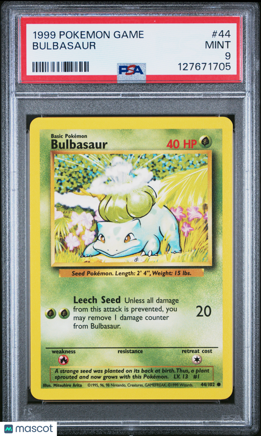 1999 Pokemon Game Bulbasaur Base Set #44 PSA 9