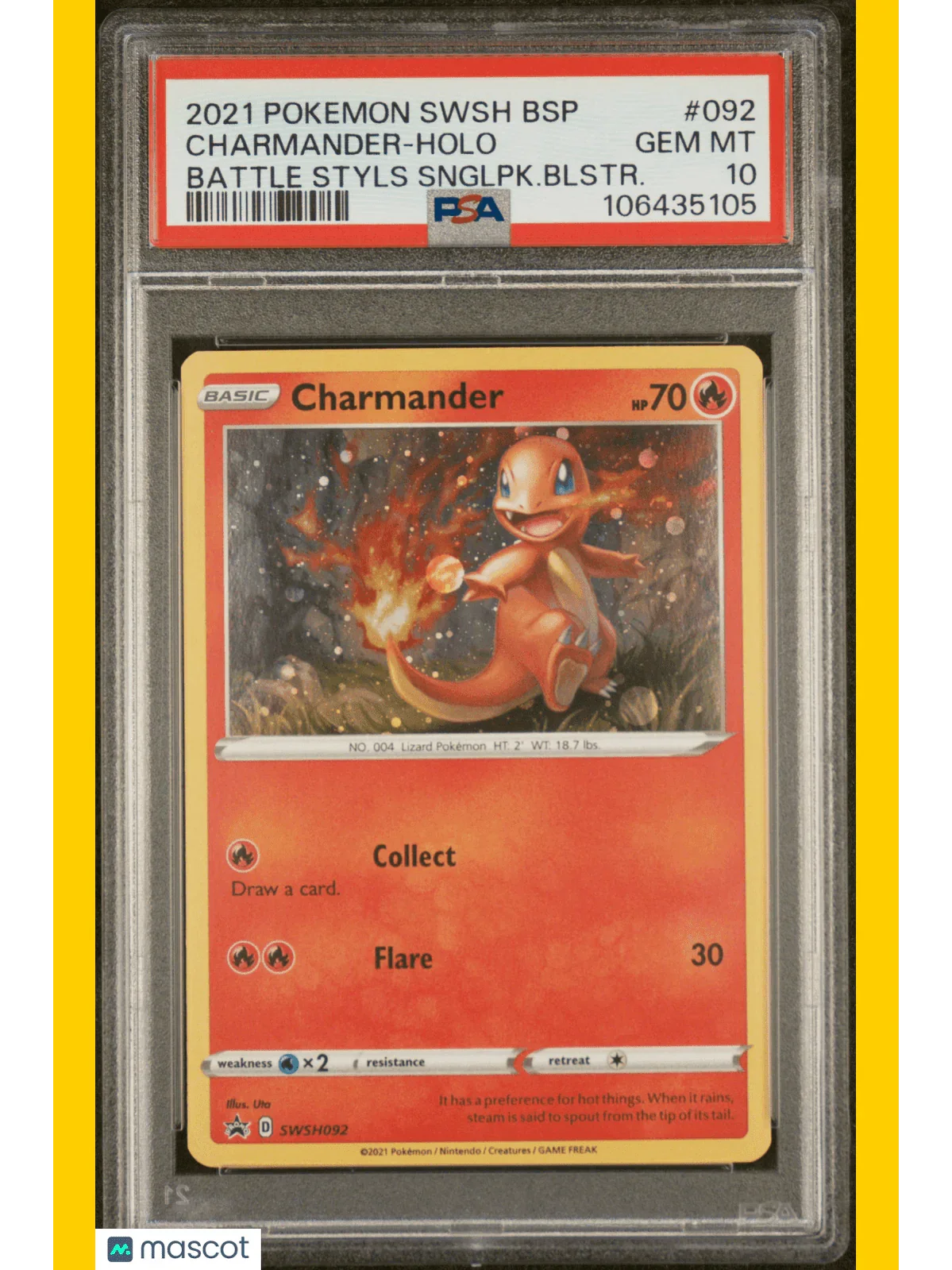 2021 Pokemon Charmander Swsh Black Star Promo #092 PSA 10 - Papa Joey's Collectibles
