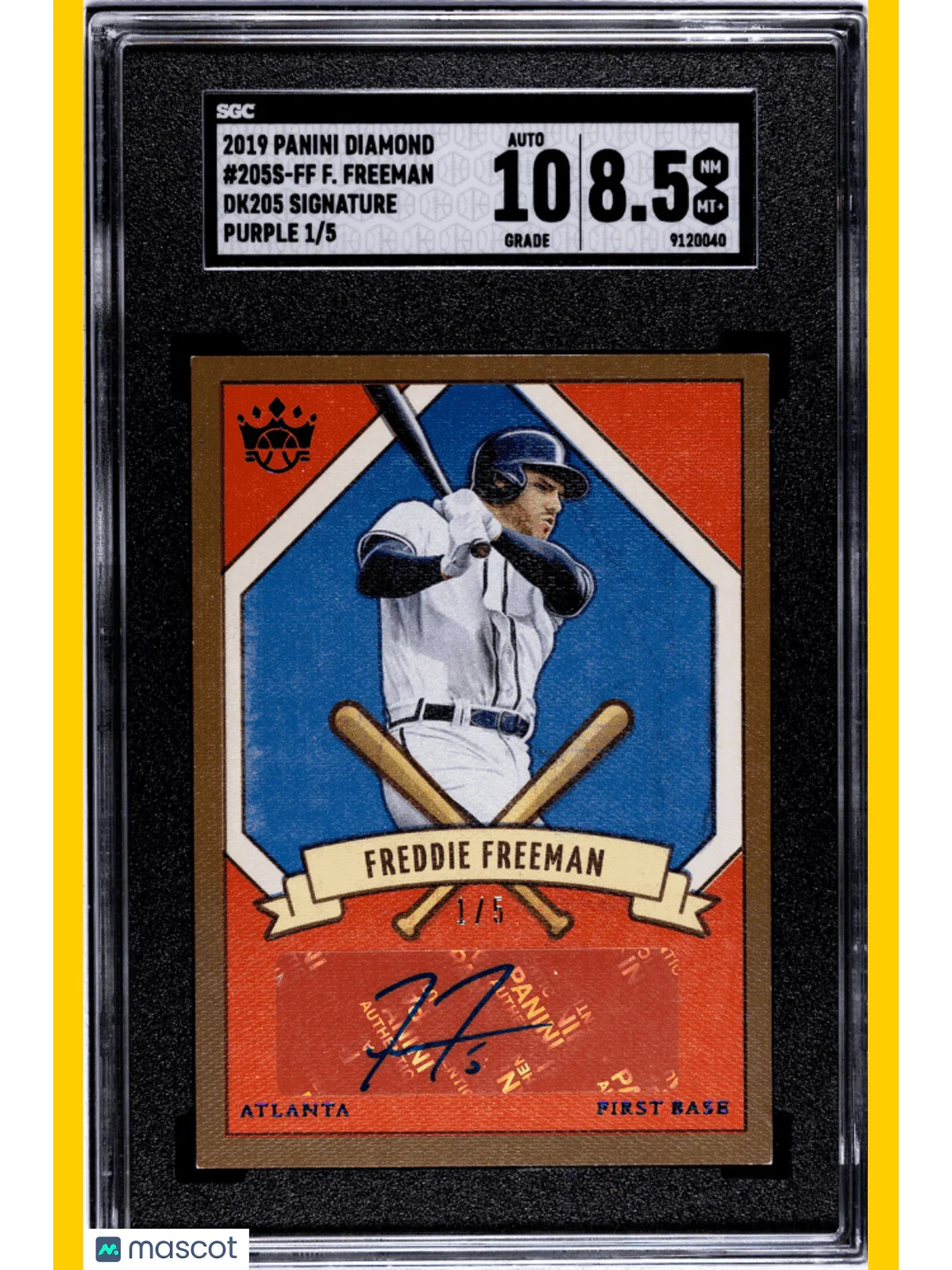 2019 Panini Diamond Kings Baseball Freddie Freeman Dk205 SIG. Purple #205S-FF SGC 8.5 Auto 10 - Papa Joey's Collectibles