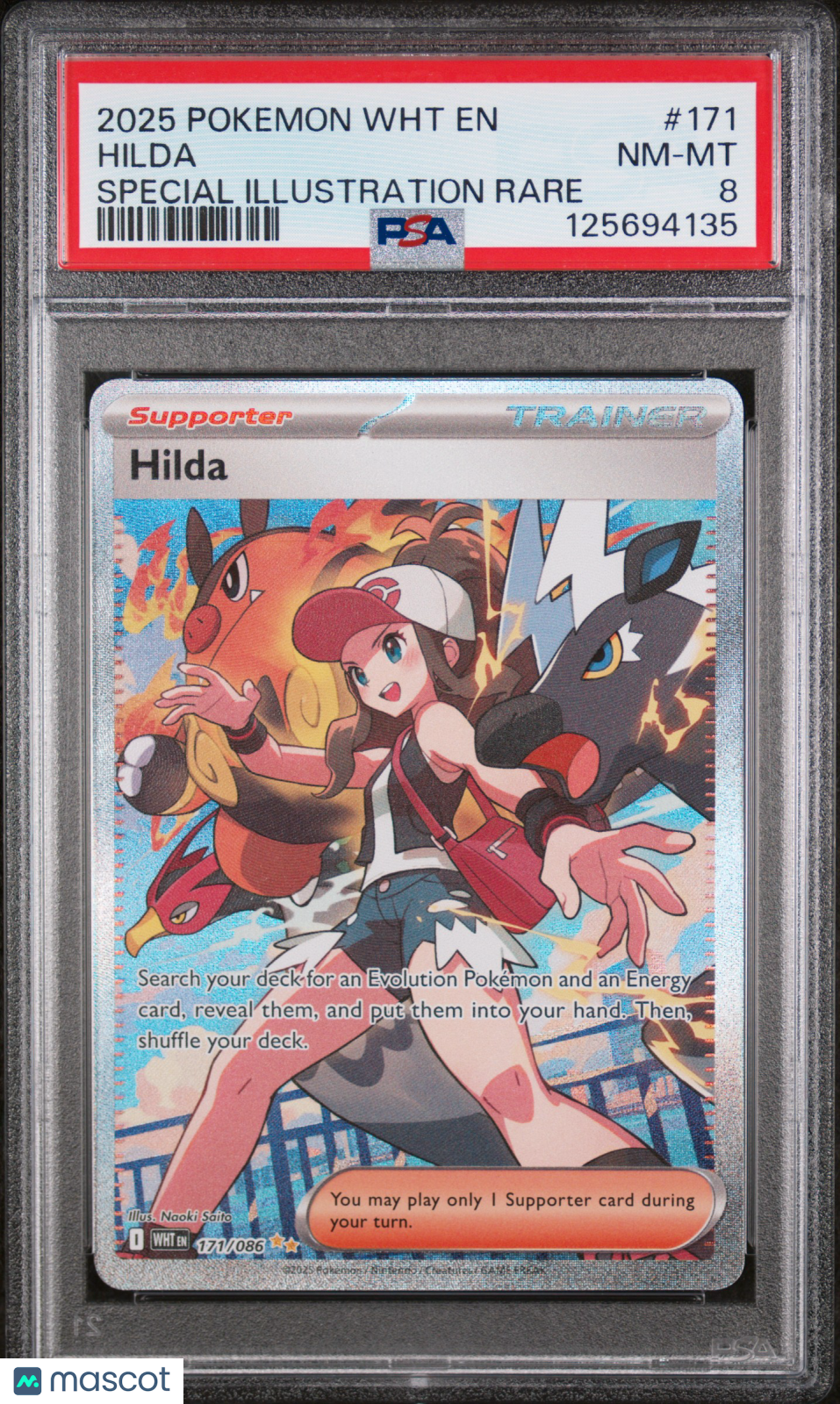2025 Pokemon Hilda White Flare #171 Special Illustration Rare PSA 8