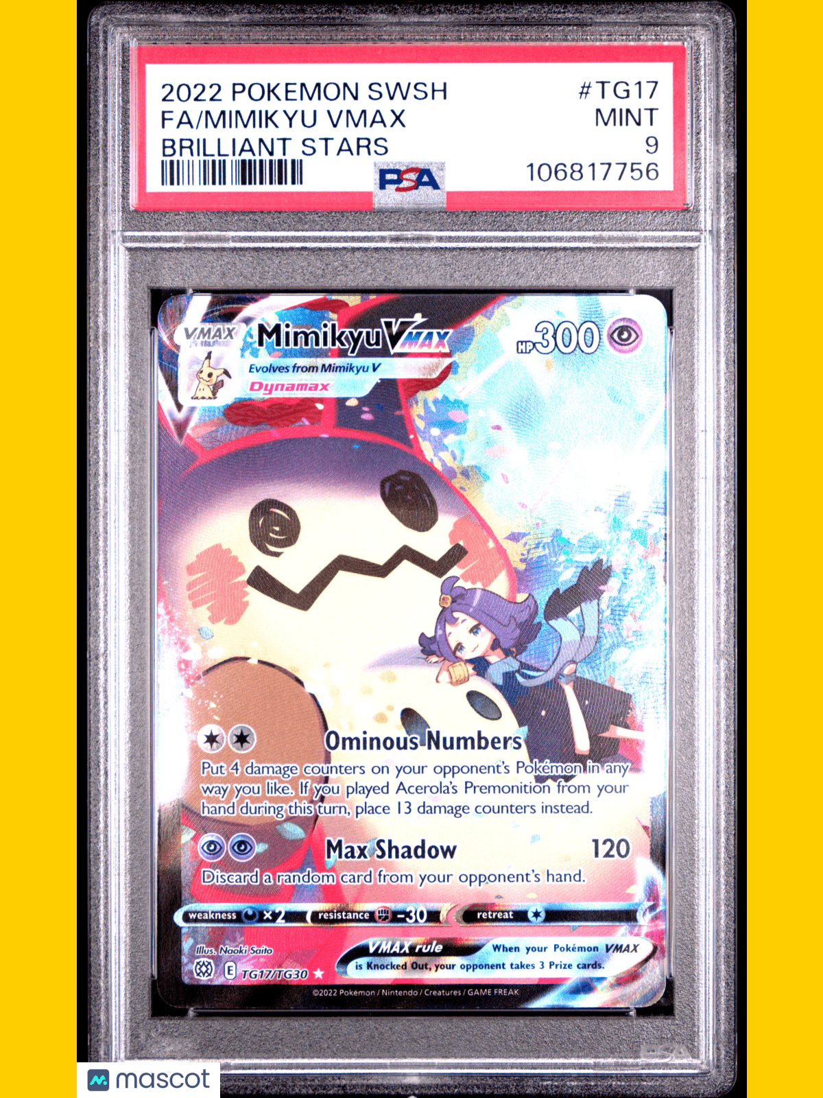 2022 Pokemon TCG Mimikyu Vmax Brilliant Stars #TG17 PSA 9