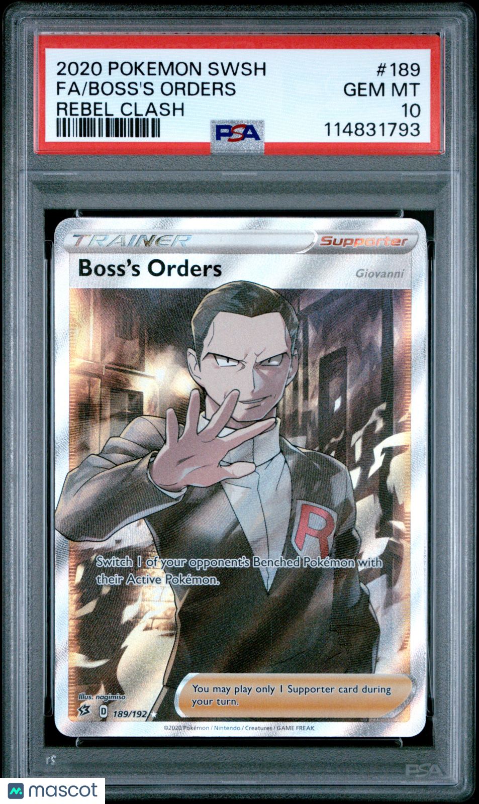 2020 Pokemon Boss's Orders Rebel Clash #189 PSA 10