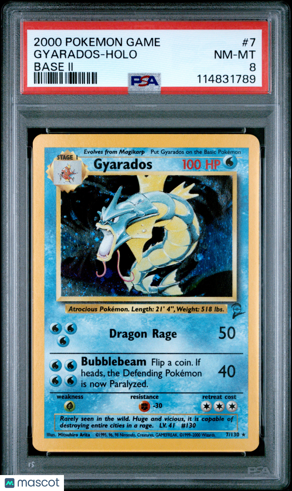 2000 Pokemon Gyarados Base Set 2 #7 Holo PSA 8