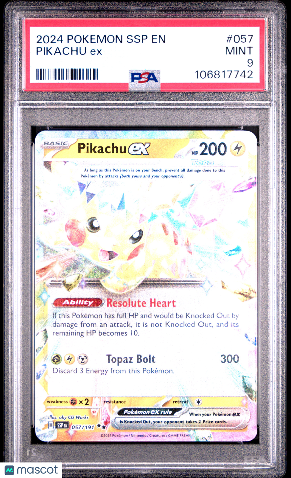 2024 Pokemon TCG Pikachu EX Surging Sparks #057 PSA 9