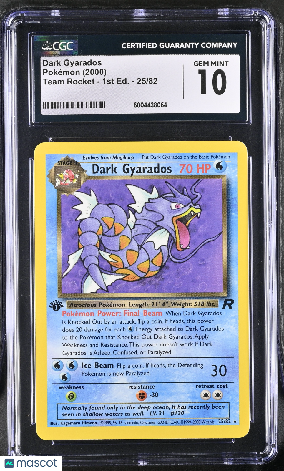 2000 Pokémon Dark Gyarados Team Rocket #25/82 English 1st Edition CGC 10