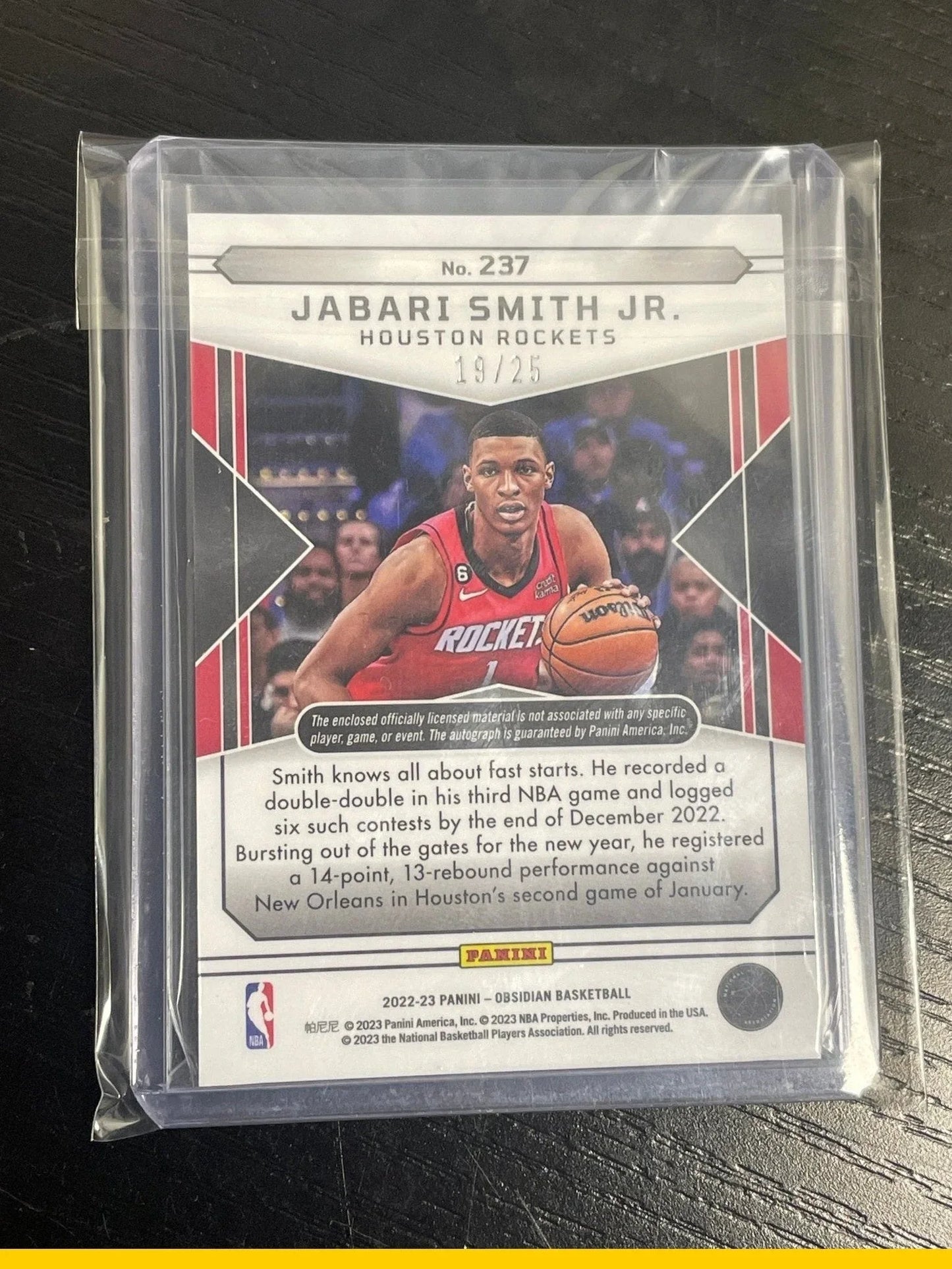 Obsidian Basketball Jabari Smith Jr Autograph Relic /25 #237 - Papa Joey's Collectibles