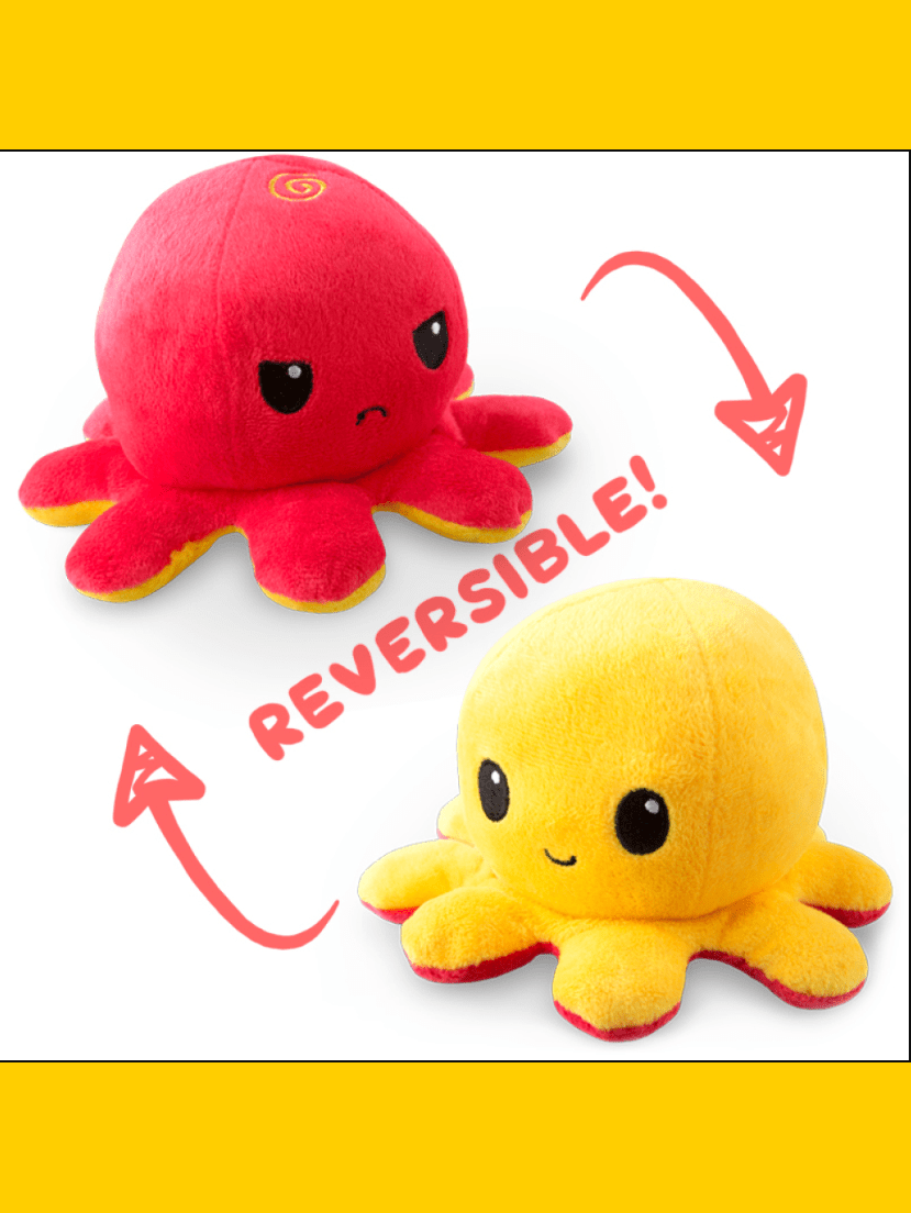 BIG Reversible Octopus Plushie: Happy Yellow and Angry Red