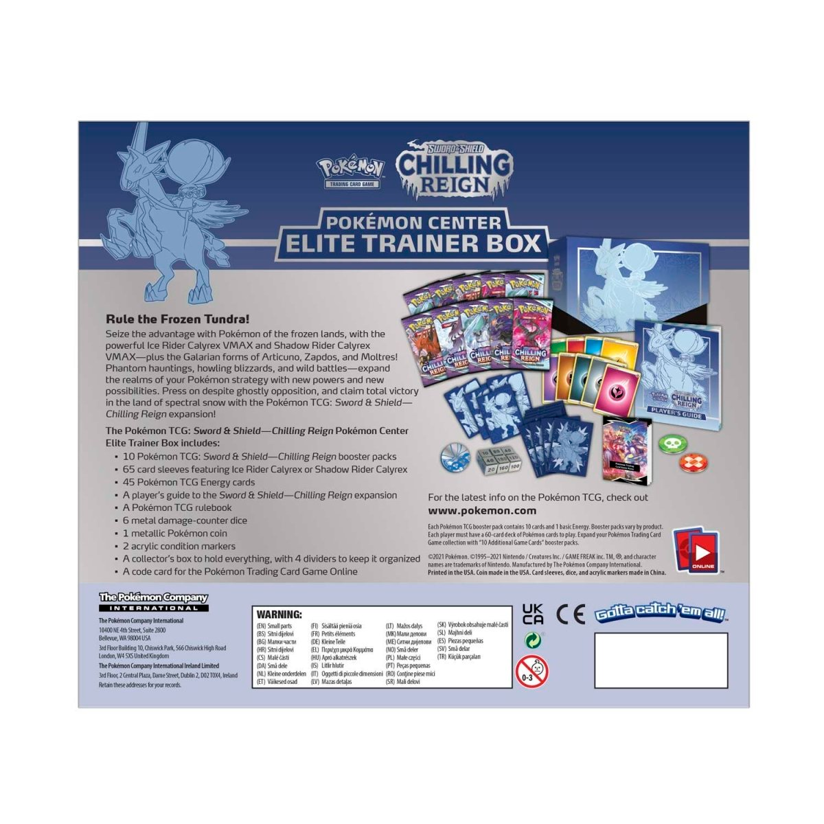 2021 Pokemon SWSH Chilling Reign (Ice Rider) Pokemon Center Elite Trainer Box