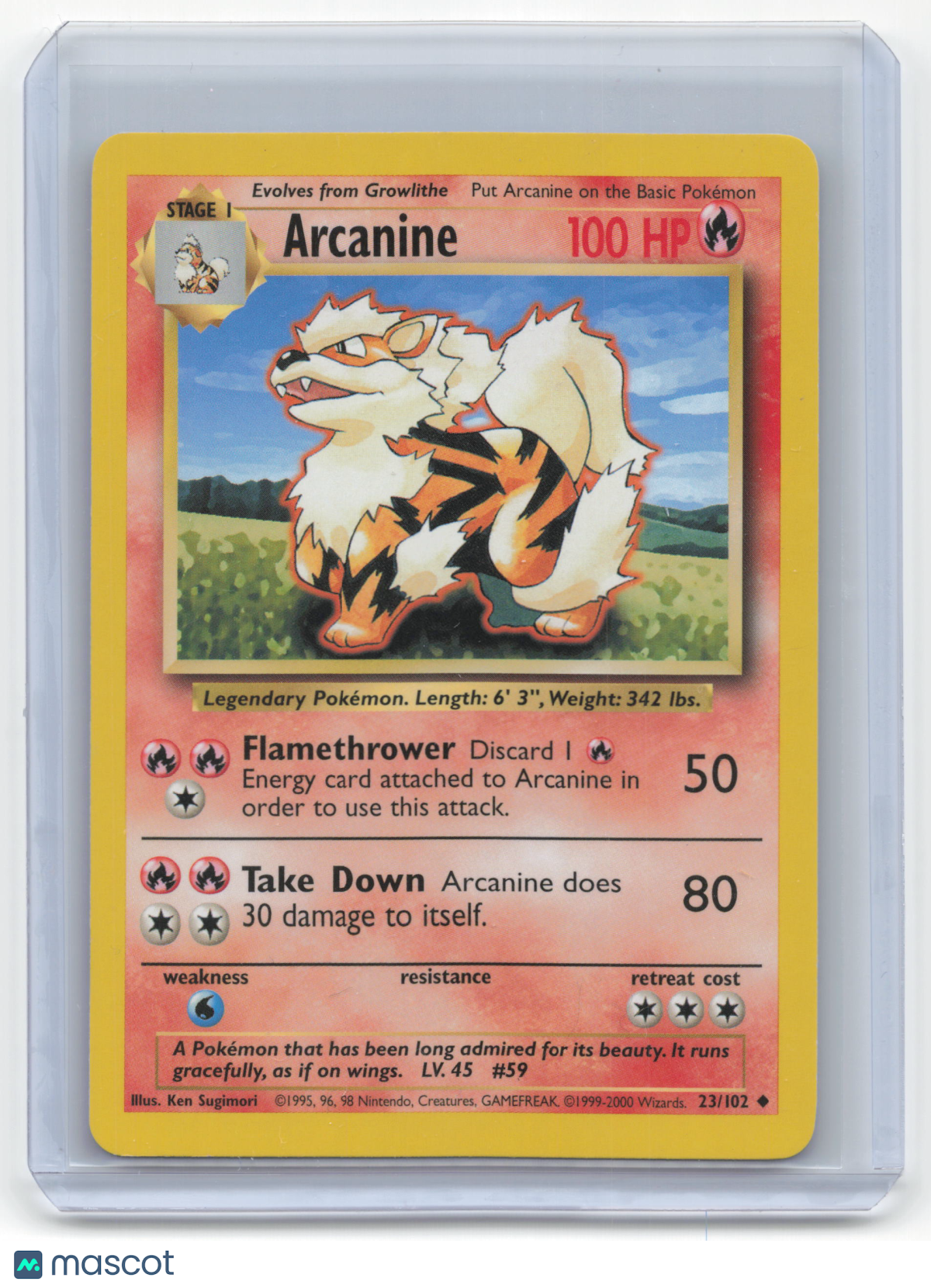 2000 Pokemon Arcanine Base Set 2 #23/102 Moderately Played