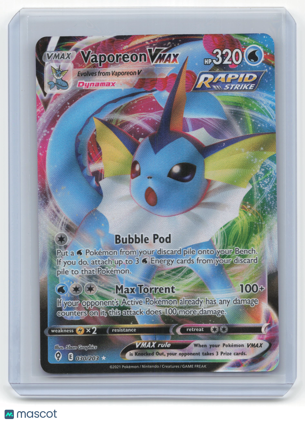 2021 Pokemon Vaporeon VMAX Evolving Skies #30/203 Near Mint FA