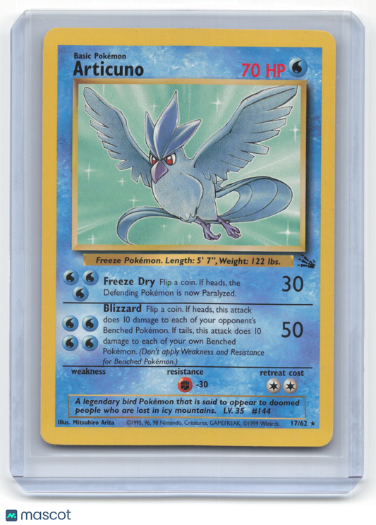 1999 Pokemon Articuno Fossil #17/62 Lightly Played