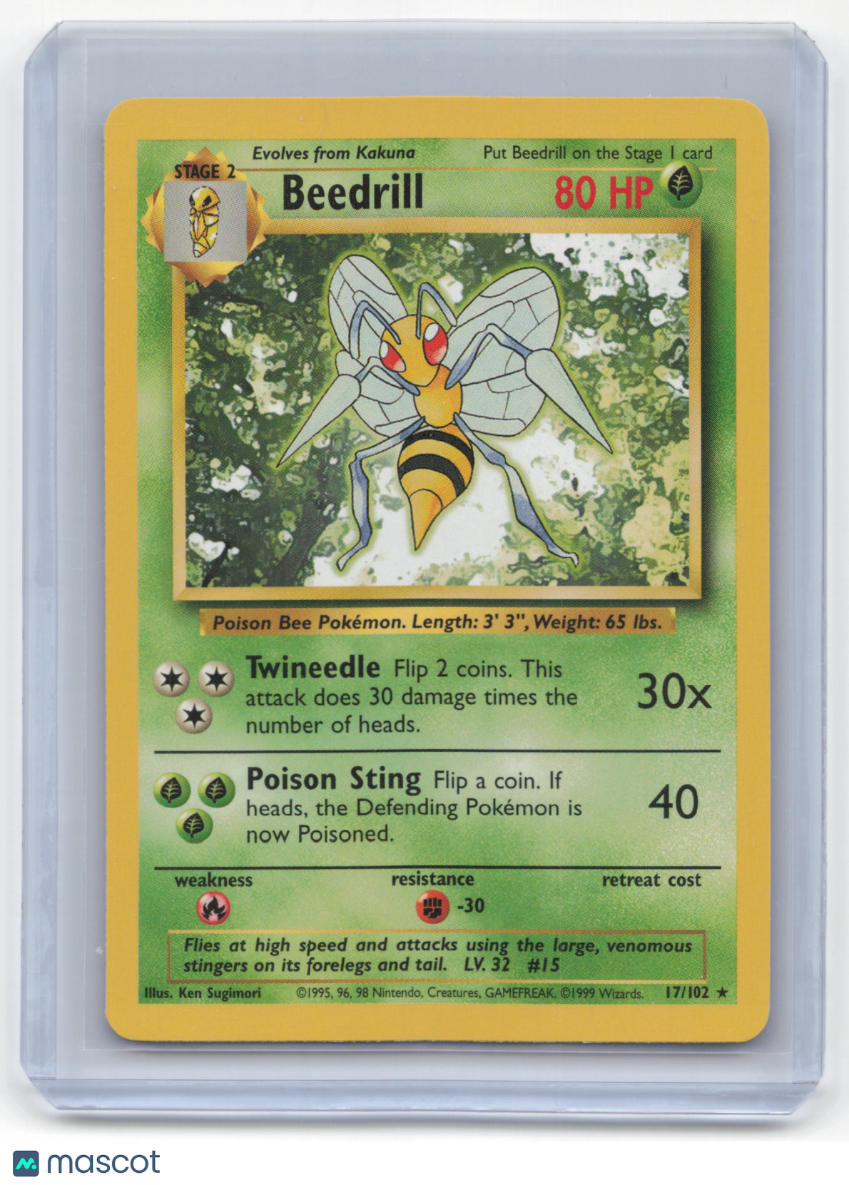 1999 Pokemon Beedrill Base Set #17/102 Near Mint