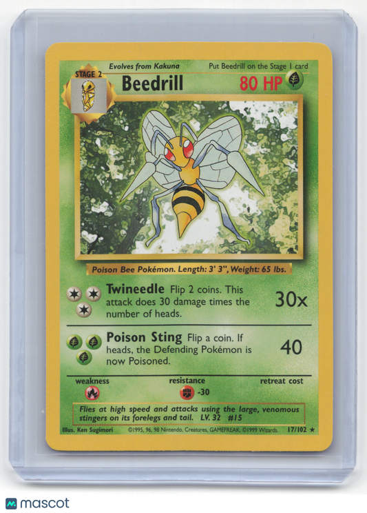 1999 Pokemon Beedrill Base Set #17/102 Near Mint