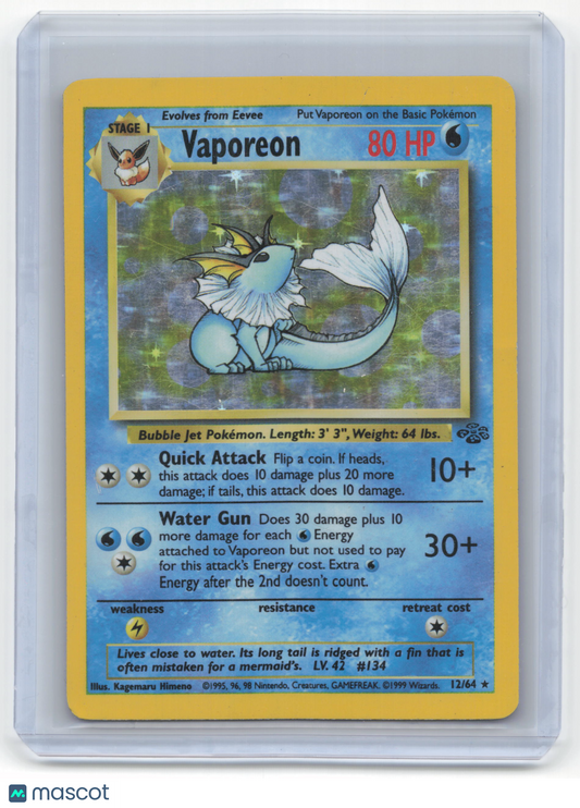 1999 Pokemon Vaporeon Jungle #12/64 Damaged
