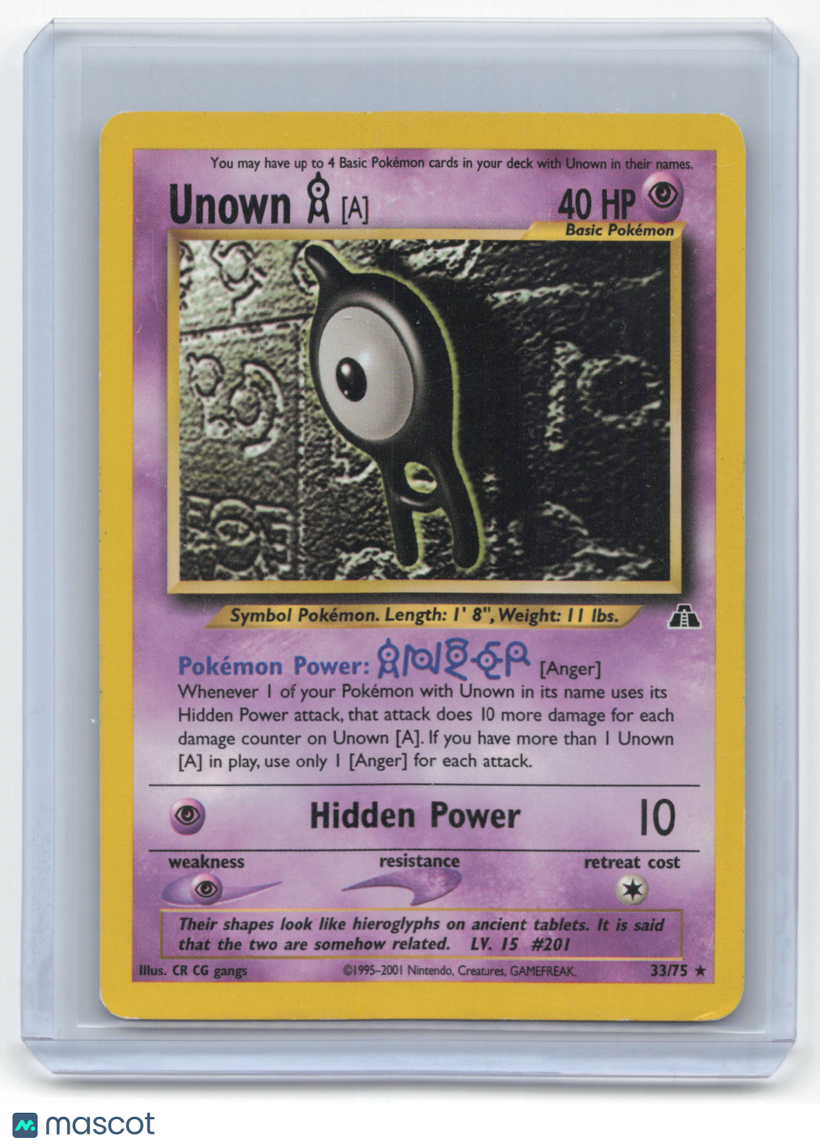 2001 Pokemon Unown [A] Neo Discovery #33/75 Moderately Played