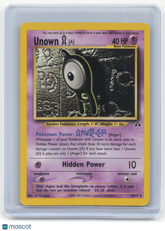 2001 Pokemon Unown [A] Neo Discovery #33/75 Moderately Played