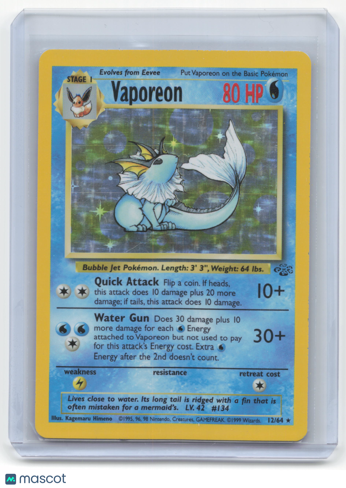 1999 Pokemon Vaporeon Jungle #12/64 Moderately Played