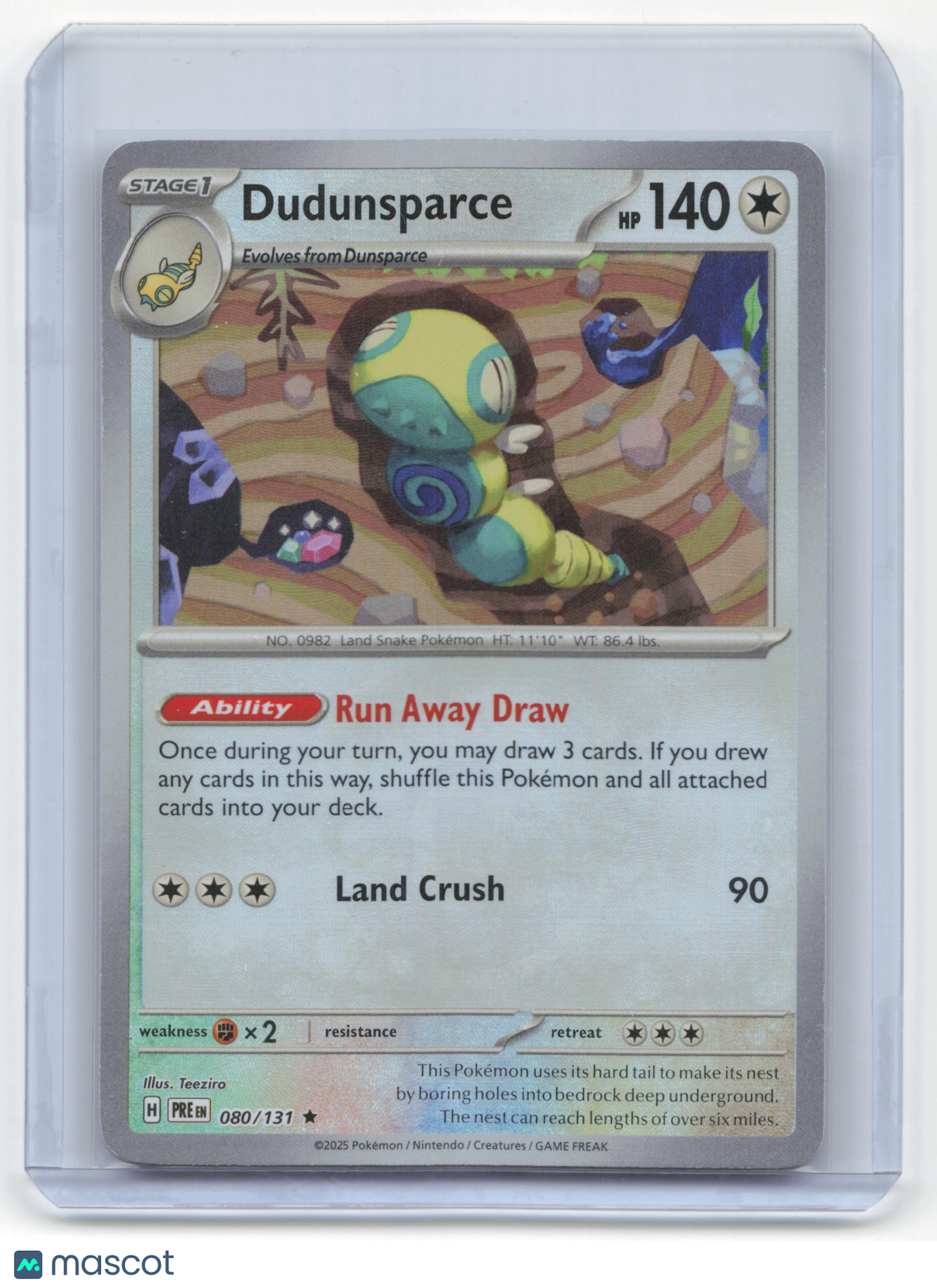 2025 Pokemon Dudunsparce Prismatic Evolutions #80/131 Masterball Near Mint