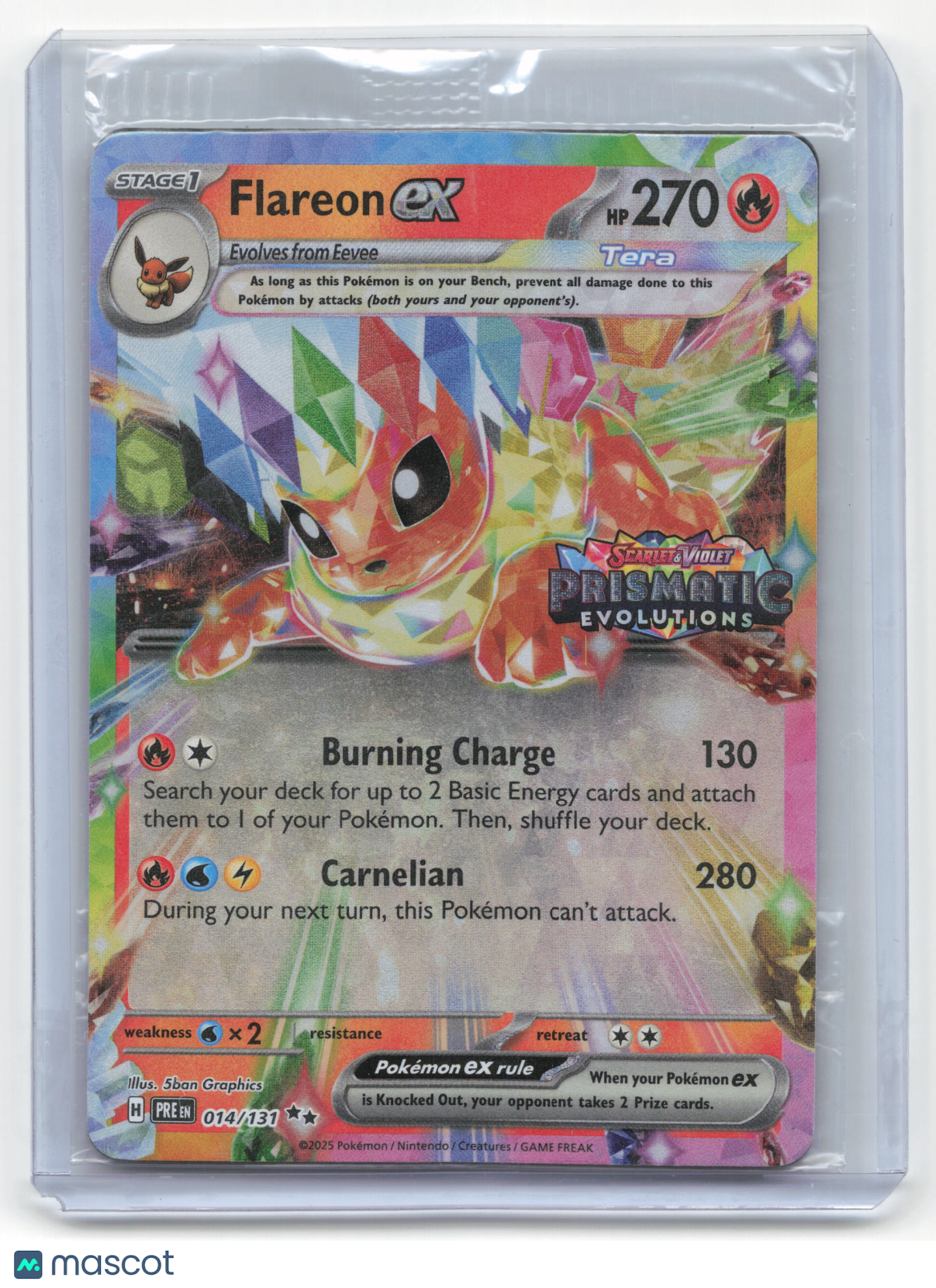 2025 Pokemon Flareon EX Prismatic Evolutions #14/131 Sealed Set Stamp Near Mint