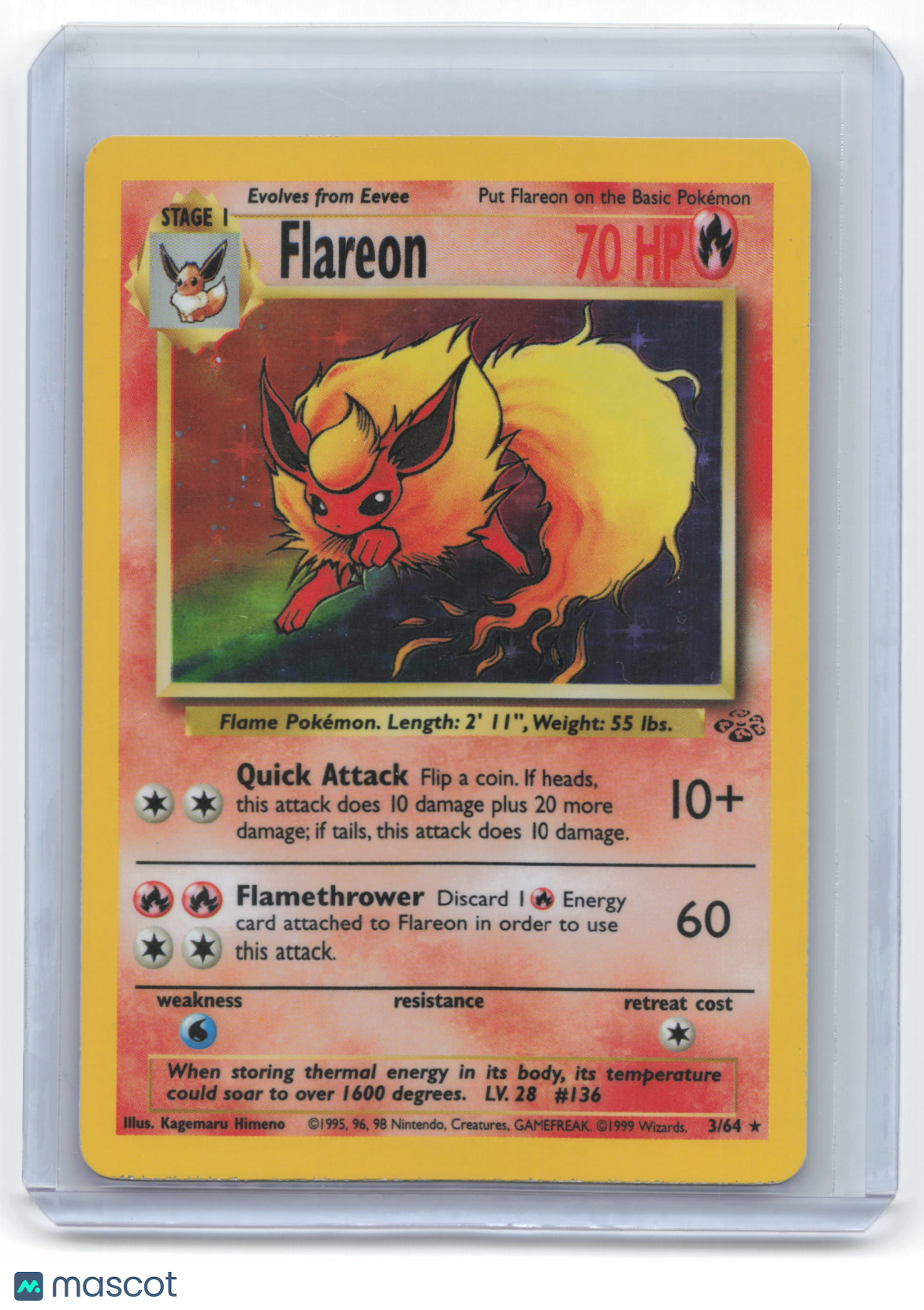 1999 Pokemon Flareon Jungle #3/64 Lightly Played