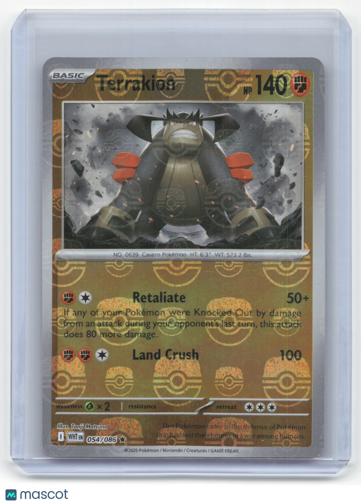 2025 Pokemon Terrakion White Flare #054/086 Masterball Near Mint
