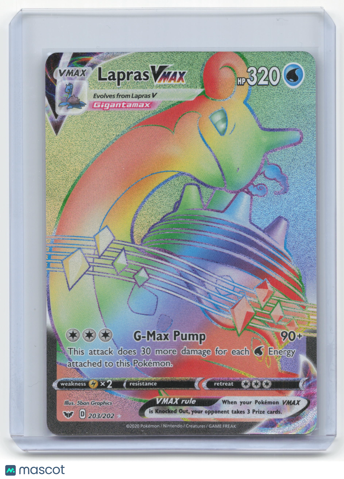 2020 Pokemon Lapras VMAX Sword & Shield #203/202 Near Mint