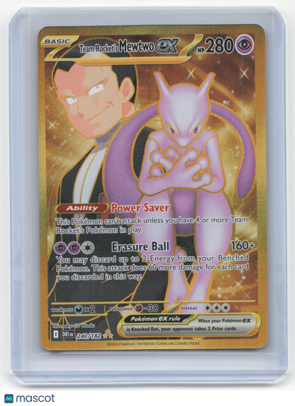 2025 Pokemon—Team Rocket's Mewtwo EX #240/182 Destined Rivals—Secret Rare Holo Near Mint