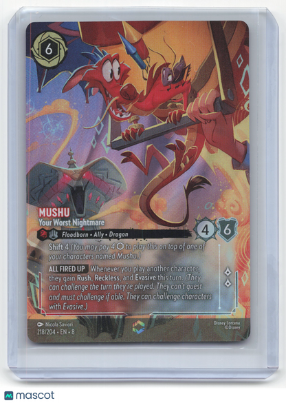 2025 Lorcana—Mushu (Your Worst Nightmare) #218/204 Reign of Jafar— Enchanted NM